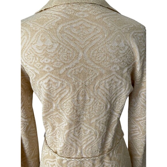 Vintage Y2K Gold Metallic Knit Top S Jacquard Cowl Neck Tie Belt 70s 90s Elegant - Picture 8 of 15